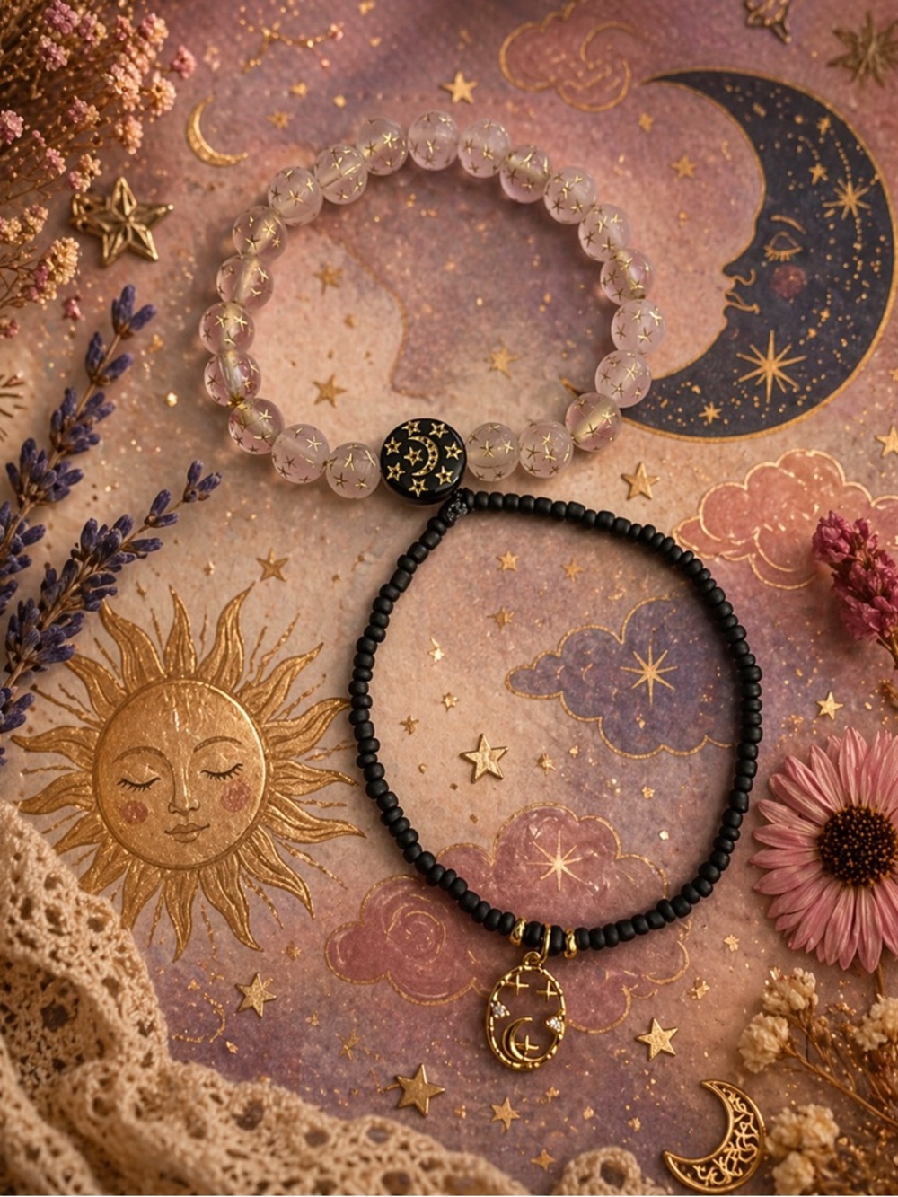 Boho Celestial Moon & Star Bracelet Set 9”